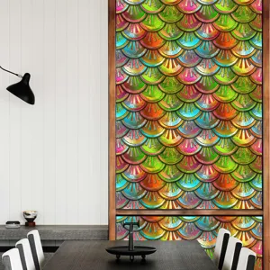 Kleurrijke retro visgraat statische glasfilm, verwijderbare PVC privacy raamfolie.