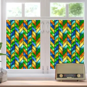 Kleurrijke PVC retro statische raamfolie, decoratieve glas-in-lood sticker voor thuis.