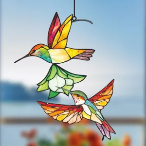 Stained glass hummingbird hanging ornament window suncatcher multi-color decorative art craft