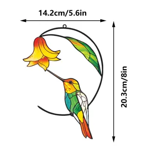 Metal Stained Glass Hummingbird Wall Hanging Decor Flower Iron Art Window Ornament