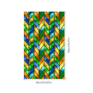 Kleurrijke retro glas-in-lood raamfolie, PVC elektrostatische raamsticker, 60x100cm.