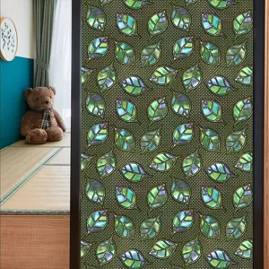 Retro kleurrijke bladraamfolie statisch klevende privacy decoratieve glassticker thuis