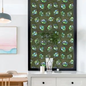 Decoratieve raamfolie statisch glas-in-lood privacy folie groen blad patroon thuis