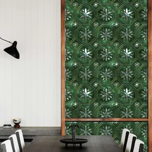 Gedetailleerd overzicht retro groene statische glasraamfolie, decoratieve PVC sticker.