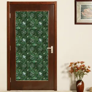 Retro groene geometrische raamfolie statisch klevende matte glassticker decoratie.