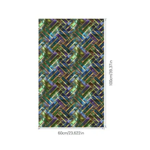 Gedetailleerd overzicht van kleurrijke retro geometrische raamfolie, statisch hechtend.