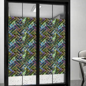 Decoratieve statische raamfolie kleurrijke vintage geometrische glassticker voor deur