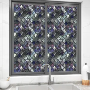 Decoratieve kleurrijke ruitpatroon raamfolie, statisch klevende glassticker privacy.