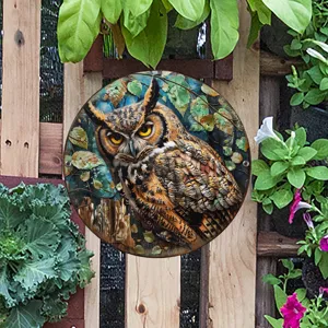 Placa colgante de metal búho, decoración de jardín realista para pared interior y exterior.