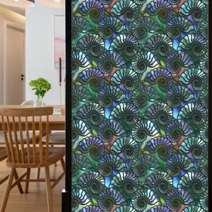 Retro PVC statische raamfolie met kleurrijk spiraalschelp patroon voor glazen deur decor.