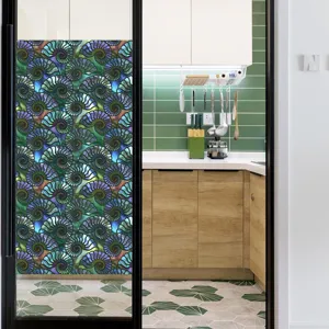 Decoratieve statische raamfolie kleurrijke retro ammoniet spiraal patroon privacy glassticker.