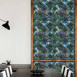 Retro nautilus patroon raamfolie, decoratieve statische glas sticker voor privacy thuis.