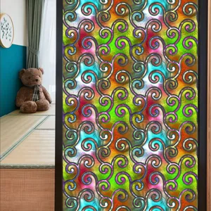 Kleurrijke retro elektrostatische glasraamfolie PVC zelfklevende matte raamsticker