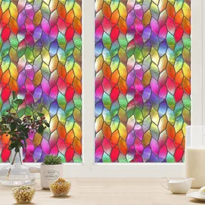 Kleurrijke glas-in-lood raamfolie, statische privacy decoratieve sticker voor thuisgebruik.