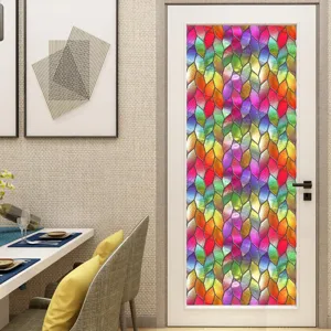 Kleurrijke glas in lood raamfolie statische privacy deur sticker geometrisch