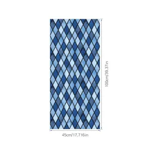 Retro blauwe ruit PVC statische raamfolie, matte glas sticker detail afbeelding.