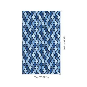 Gedetailleerd overzicht van blauwe ruit statische raamfolie, verwijderbare PVC matte sticker.