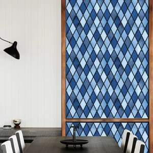 Blauwe ruit statische raamfolie PVC glassticker voor huisdecoratie privacy bescherming