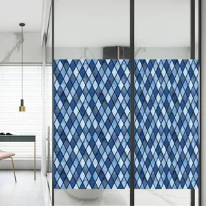 Blauwe ruit raamfolie statische hechtende privacy glasfolie voor thuis en woonkamer chic