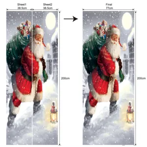Navidad 3D pegatina de puerta impermeable papel pintado mural decoración 77x200cm