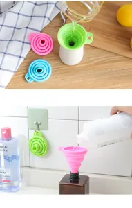 Práctico juego de embudos de silicona plegables, herramienta de cocina portátil para aceite.