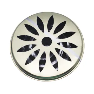 Metal mosquito coil holder with floral cut-out lid and spike for safe home use.