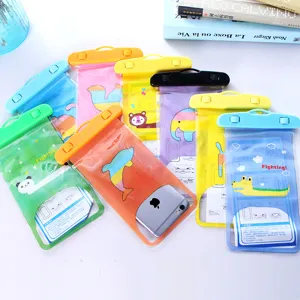Colorful waterproof phone pouch with cute cartoon animal design for outdoor beach swimming.