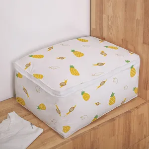 Large capacity cartoon pineapple printed quilt storage bag main view home bedding organizer