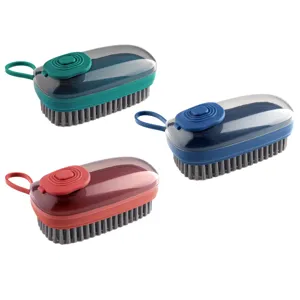 Multifunctional liquid dispensing cleaning brush for household laundry, shoes and dishes.