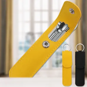 Portable ear pick set stainless steel ear cleaning tool kit with PU leather case