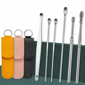 Stainless Steel Ear Pick Set 6-Piece Portable Ear Cleaner Tool Kit with Leather Case