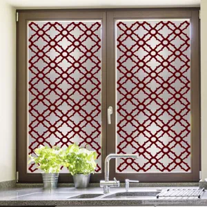Film pour vitre décoratif occultant avec motif géométrique rouge pour la maison et le bureau.