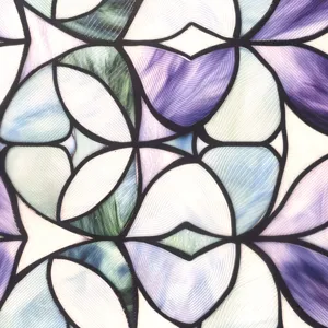 Detailed view of 3D stained glass window film with embossed floral static cling design.