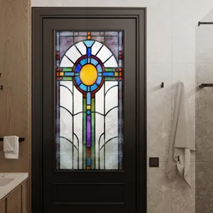 Decorative stained glass window film static cling privacy sticker geometric art design for home