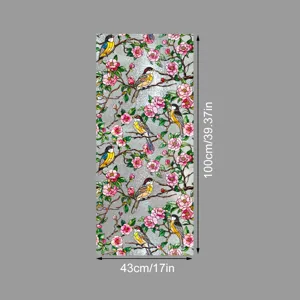 Film pour vitrage en verre teinté avec motif fleurs et oiseaux, autocollant électrostatique.