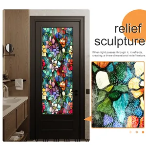 Film de fenêtre en vitrail décoratif avec texture en relief 3D pour porte de salle de bain.