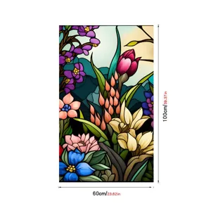 Retro Stained Glass Window Film Floral Decorative PVC Static Cling Sticker Size 60x100cm