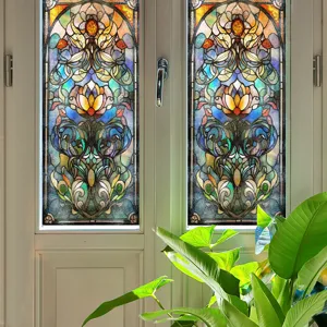 Glas-in-lood raamfolie decoratieve vintage bloemige privacy sticker voor huisraam decor