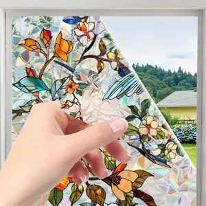 Colorful stained glass window film static cling floral bird decorative privacy window sticker
