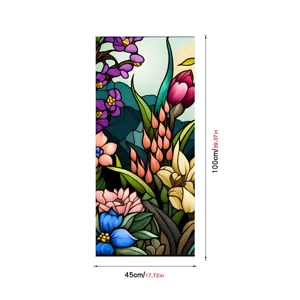 Colorful vintage floral PVC static glass sticker glue-free window film for home decor