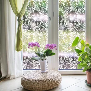 Static lace glass window film for home decor, elegant floral privacy window sticker item.