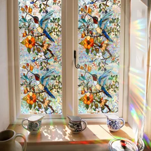 Stained glass window film hummingbird anti-collision PVC static cling privacy glass sticker