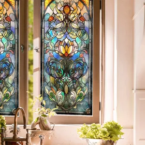 Glas-in-lood raamfolie decoratieve privacy sticker voor glas esthetisch kunstontwerp.