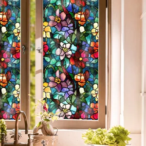Film pour vitre en verre teinté style Tiffany autocollant décoratif floral coloré
