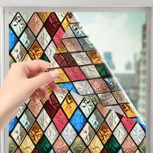 Decoratieve PVC retro raster gekleurde steen statische raamglas sticker detailopname.