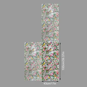 Film adhésif pour vitrage motif floral et oiseau autocollant statique 43x100cm design