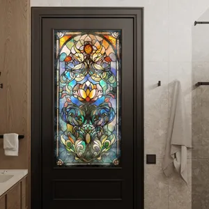Glas-in-lood raamfolie in Franse hofstijl, retro decoratieve sticker voor glazen deuren.