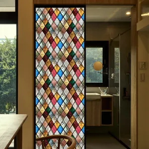 Retro ruit decoratieve raamglas sticker kleurrijke statische film voor thuisgebruik
