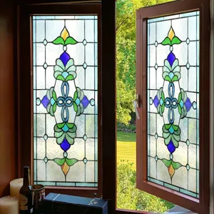 Static cling frosted glass window film, vintage stained glass decorative sticker for home decor.