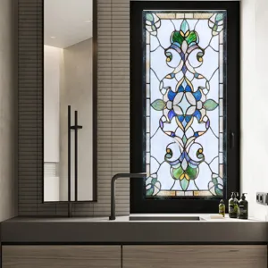 Viktorianische Buntglas Fensterfolie dekorative statische Glasaufkleber für Dekoration
